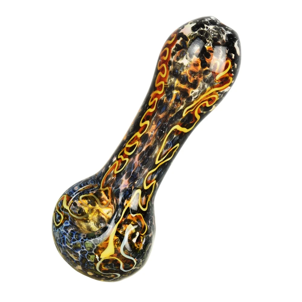 [PP2521] Pulsar - Fiery Frit Squiggle Glass Spoon Pipe 4" Asst. Colors
